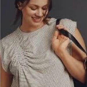 Pilcro with Anthropologie Ruched Black and White Striped Muscle Tee
